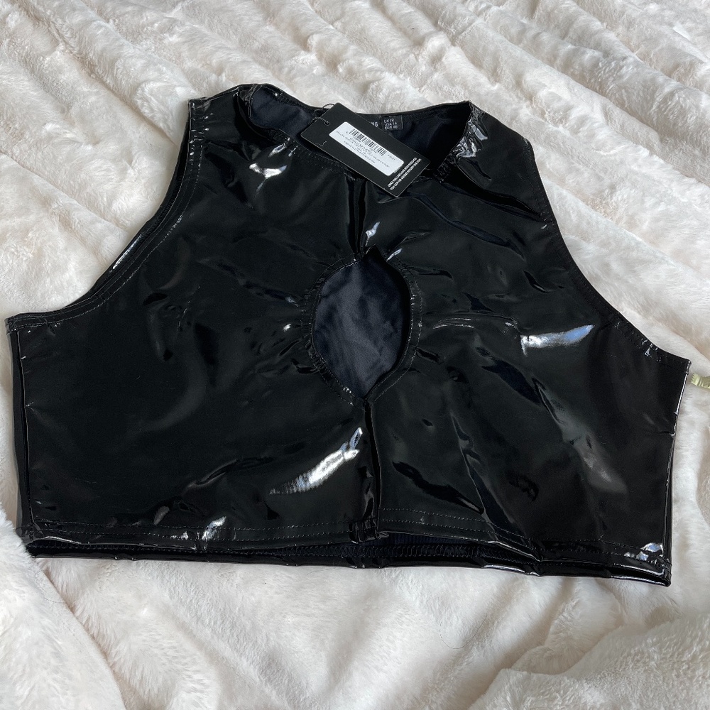 Black latex crop top